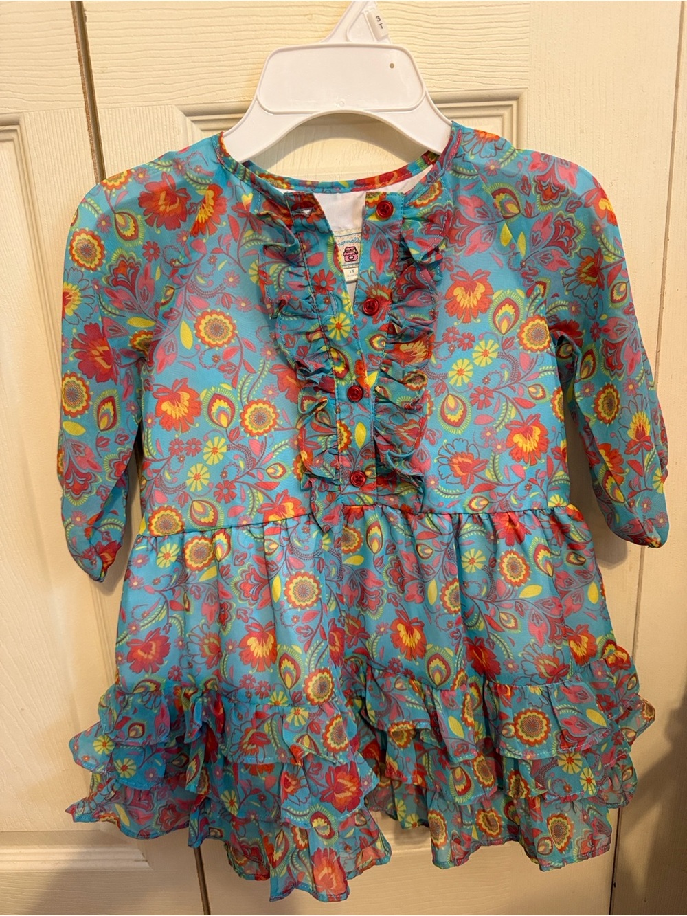 marmellata Turquoise Floral Ruffle Dress Top